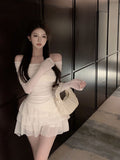 Pure Sweet Suit Dress Dress Girl Slimny Sleeves On The Shoulder Hot Girl High-Waist Cake Short Skirt Two Sets