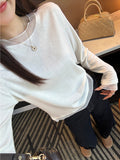 Net Yarn Splicing Long Sleeve Bottom Shirt Women Autumn And Winter New Loose Thin Temperament Simple Solid Color Shirt T-Shirt