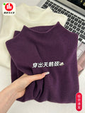 Super Fire Grape Purple Bottoming Shirt Woman's Charm Half-High Collar Inside Sweater Temperament Knitted Autumn And Winter Top