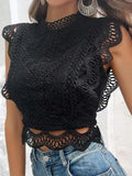 2025 Summer New Hot Selling Sexy Hollow Pure Color Geometry Women's Blouse Lace Chiffon Shirt