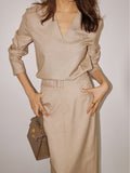 Early Spring New Set Simple Casual TR Fabric Long-Sleeved Top Fashion Skirt Two-Piece