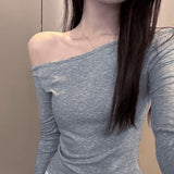 Pure Hot Girl Slim Thin Shoulder Long-Sleeved T-Shirt Women's Early Autumn High-End Feel Full Of Bottom Shirt Top