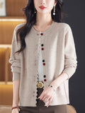 Spring And Autumn New 2025 Knitted Cardigan Women's Short Loose Ocean Collar Blouse Sweater Coat High-End Color Buckle