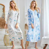 Autumn And Winter Lady Home Dress Dress Print Long Sleeve Cover Home Open Skirt Girl