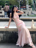 High-Level Rendering Of Broken Floral Dress Women's Summer Super Fairy Pink Dress Sexy Bag Butts Rectender Fishtail Dress
