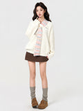 White Design Around The Neck Splicing Stuping Head Sweater 2026 Autumn And Winter New V Collar Thicker Can Wear Coat