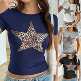 Dili 2025 Spring And Summer Top Y2K Sexy Leopard Print Round-Neck Short-Sleeved Women's T-Shirt
