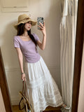 Litao Pure Purple Folding Collar Short-Sleeved T-Shirt Girl Summer 2026 New Small Design Temperament Blouse