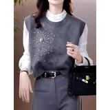 Nail Bead Heavy Industry Design Sense Collar Outside Wearing Vest Folding On The Shoulder Wearing Knitted Vest Casually And Comfortable