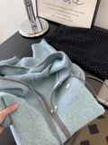 Lazy Blue Double Zipper Hooded Sweater Jacket Woman 2025 Korean Loose Soft Glutinous Outside Knitted Shirt