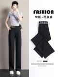 Narrow Version Of Wide-Legged Trousers Women's Spring And Summer Thin Suit Pants 2025 New Ice Silk Large Size Thin High Waist-Sleeve Straight Trousers