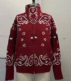 New Niche Print Casual Languid Knitted Collar Zip Open-Sleeved Sweater