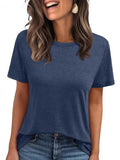 2025 Women's Round Neck New Casual Loose Solid Color Short-Sleeved T-Shirt