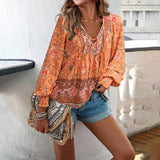 Dili 2025 Autumn And Winter Bohemian Holiday Wind Cotton Print With Long-Sleeved Top Shirt For Women
