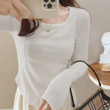 Fang Collar Bottom Shirt Women's Spring And Autumn And Winter New Design Sense Of Niche Short-Form Fish Bone With Sexy Top