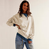 Source Of Street Wind Bumping Long-Sleeved Top Loose Tide Brand Down Shoulder Collar Coat Women Spring And Autumn