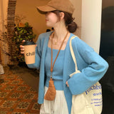 Blue Long-Sleeved Soft-Sleeved Knitted Cardigan Women's Autumn 2025 New Korean Loose Lazy Sweater Coat Top
