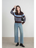 Striped Half-Zip Collar Collar Hooded Sweater Jacket Women's Autumn/Winter 2025 New Lazy Wind Wears Long-Sleeved Knitted Shirt