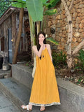 Lazy Slack Feeling Yellow Thaisu Slings White Dress Seaside Temperament Long Dress Beautiful Beach Dress Summer