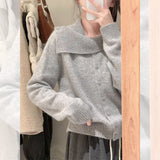 Design Sense Of A Small Gray Collar Wool Knitted Shirt Women's Early Autumn Temperament Is A Short And Irregular Cardigan Top