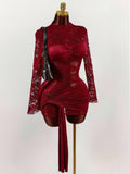 New Temperament Lace Hollow Perspective Splicing Solid Color Body Sex With Short Skirt Dress Dress Woman