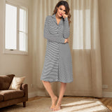 Women's Homewear Pajamas Long Sleeve Striped Printed Clam Jacket Shirts Home Dresses Women