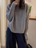 Lazy Gray Knitted Sweater Women's Jacket Autumn And Winter New Design Loose Knitting Inside The Bottom Top