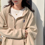 Plus Velvet Loose Hooded Jacket Women Autumn And Winter 2026 New Wine Red Zipper Open Shirt Thick Coat Women Lazy Wind