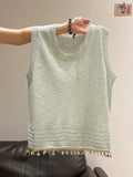 National Wind Characteristics Twilight Knitted Vest Woman 2025 New Wide Summer Wear High-End Sleeveless Top