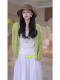 Summer Dopamine Green Ice Knitted Cardigan Women Summer Thin Loose Air Conditioning Long Sleeve Top