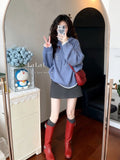 Korean Vintage Shell Embroidered With Hooded Sweater Female Autumn And Winter New Lazy Relaxed Slim Thin Top
