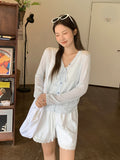 Summer Bows Outside The Blue Striped Long-Sleeved Girl Korean Thin Hoodie Loose Lazy Top