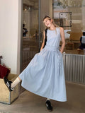 Designing Blue Vest Dress Women's Summer Casual Temperament To Show Thin Sleeveless Large Swing Long Skirt