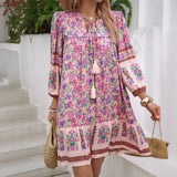 Dili 2025 Spring/Summer Leisure Bohemian Holiday People Cotton Print V-Neck Dress Dress Women's Clothing