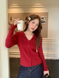 New Year Red V-Neck Long-Sleeved Knitted Open-Shirt Jacket 2026 Spring New Sweet Hottie Temperament Beautiful Top