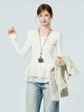 Design Feel White Collar Lace Under The Long-Sleeved T-Shirt Winter New Bottoming Shirt To Put On The Body Of Women's Clothing