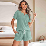 Spring And Summer Lady Home Clothes Pajamas Set Knitted Clothes Shorts Two-Sleeve Shorts Two-Set