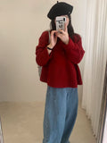 Design Sense Collar Half-Button Pure Color Doll Skirt Sweater Women's Autumn And Winter Loose Temperament Knitted Shirt Thick