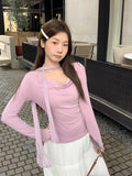 Pure Desire To Wear Tie Around The Neck To The Waist Thin Irregular Long-Sleeved T-Shirt Girls Spring And Autumn In The Ears Of The Top Of The Coat