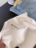 Korean Gentle Wind Color Button Short-Sleeved T-Shirt Girl 2025 Spring And Summer Design Sense Of Ocean To Reduce The Age Of Knitting Top