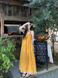 Lazy Slack Feeling Yellow Thaisu Slings White Dress Seaside Temperament Long Dress Beautiful Beach Dress Summer