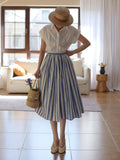 Vintage French Short-Sleeved Shirt Niche Design Feel Waist-To-Creek White Top Women's Summer