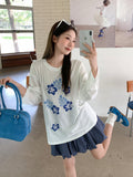 Korean Sweet Print Round-Neck Long-Sleeved Sympathize With Women 2026 Summer New Design Sense Loose Thin Beauty Top