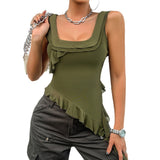 Dili Women's Clothing 2025 Spring And Summer Y2K Solid Color Sleeveless U Collar Mesh Sling Sling Sling
