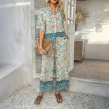 Dili 2025 Spring And Summer Print Bumped Bohemian Holiday Style Short-Sleeved Trouser Suit Women's Clothing