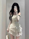 Pure Sweet Suit Dress Dress Girl Slimny Sleeves On The Shoulder Hot Girl High-Waist Cake Short Skirt Two Sets
