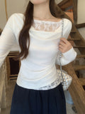 Pure Lustful Lace Lace T-Shirt Girl 2026 Spring New Two-Piece Design Repair Body