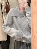 Design Sense Of A Small Gray Collar Wool Knitted Shirt Women's Early Autumn Temperament Is A Short And Irregular Cardigan Top