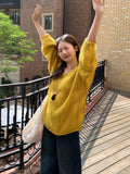 Lazy Wind Yellow Round Collar With Long-Sleeved Knitted Shirt Women 2026 Autumn New Wave Dot Silk Scarf Bottom Shirt Top