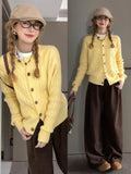 High-End Yellow Knitted Sweater Coat Women's Spring And Autumn 2025 New Lazy Outside The Small Shirt Short Shirt